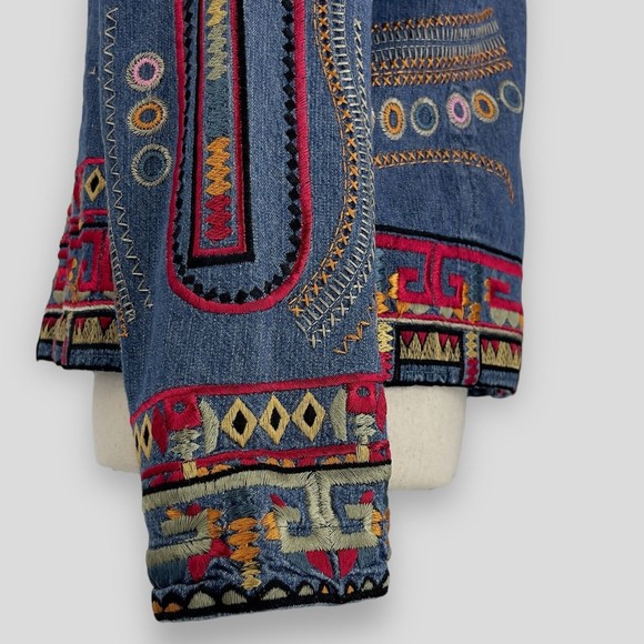 Coldwater Creek Embroidered Bohemian Hippie Denim Jacket Long Sleeve Womens PS - Picture 8 of 16